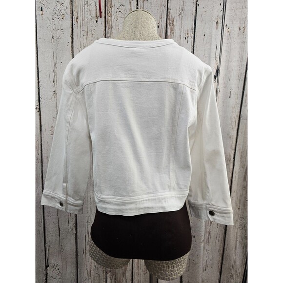 NORTHSTYLE Women's Large Cropped Denim Jacket White Button Up Jean Cotton EUC - Picture 7 of 11
